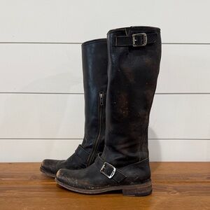 Frye Black Leather Combat & Moto Boots
